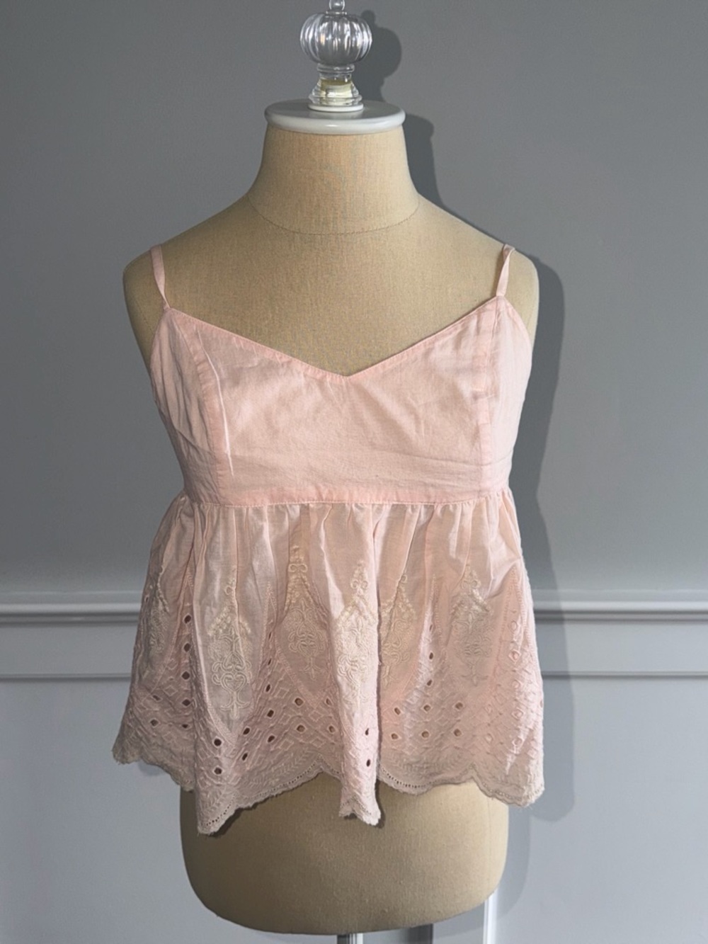 Abercrombie & Fitch Light Pink Embroidered Eyelet Peplum Cami